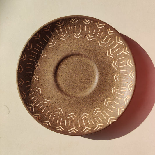 Engraved Saucers- Ceramic, Tribal Design Pack of Two
